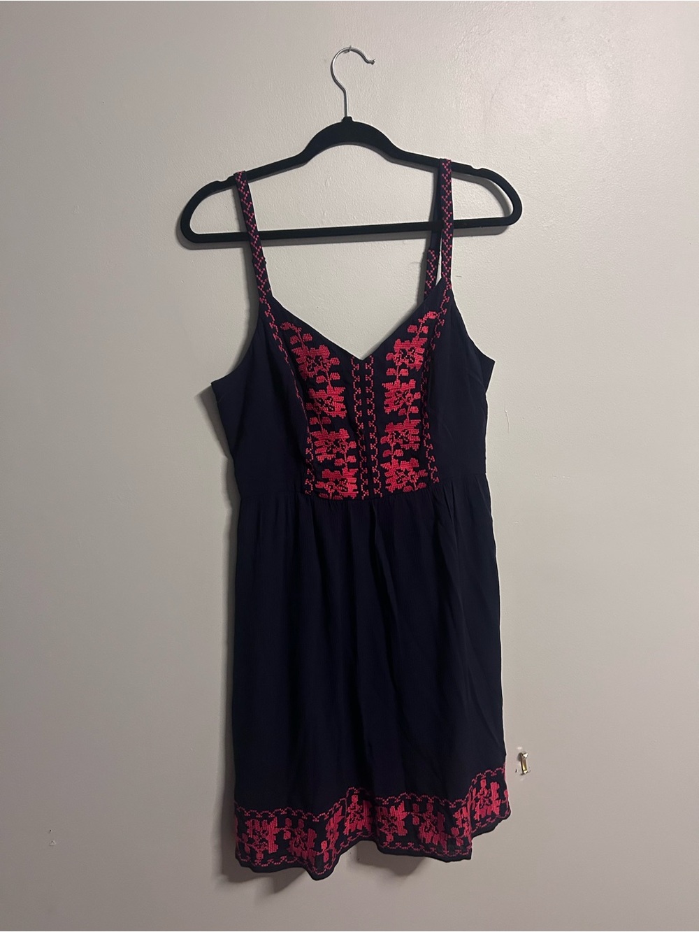 Market & Spruce Navy Slip with Pink Floral Embroidery